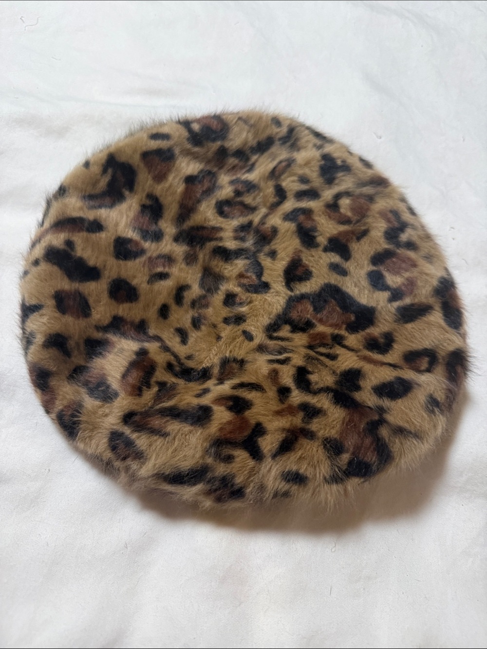 Vintage cashmere Faux Fur Leopard Print Beret - Brown